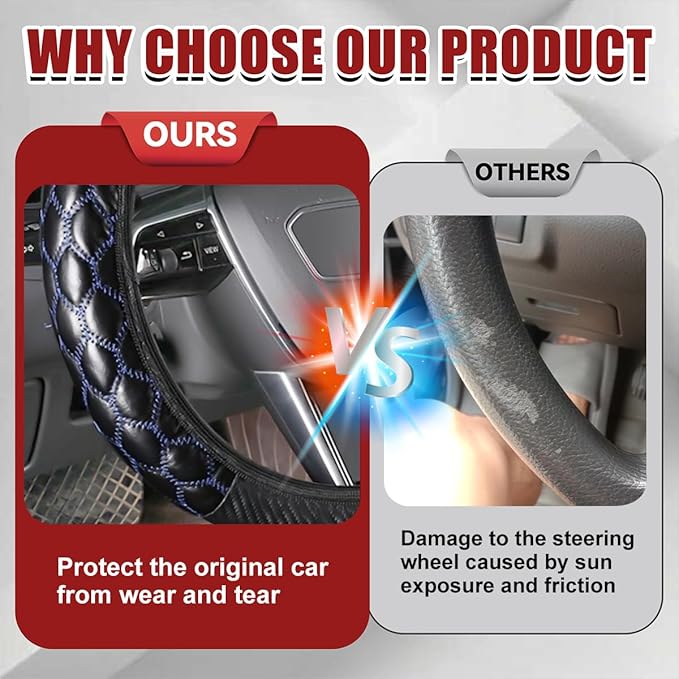 Car Steering Wheel Cover, 15 inch Elastic PU Leather Non-Slip Vehicle Steering Wheel Protector, Breathable Automotive Interior Accessories, Universal for SUV, Truck, RV (Blue)