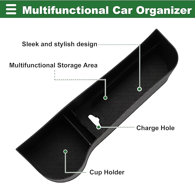 Motoforti Universal Car Seat Storage Box Front Seat Gap Filler Car Seat Gap Organizer Car Storage Accessories, Left Side, Carbon Fiber Pattern, Black