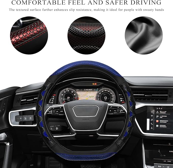 Car Steering Wheel Cover, 15 Inch Anti-Slip Steering Wheel Cover Protector with 3D Honeycomb Design, Universal Steering Wheel Covers for Cars Truck SUV, Car Accessories (Blue)