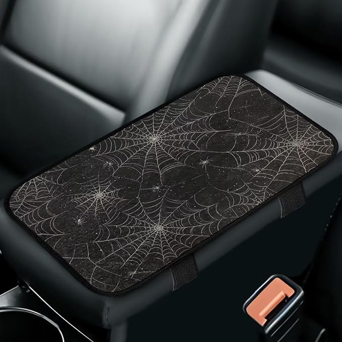 Bulopur Spider Web Center Console Cover Easy to Install Car Armrest Cushion Flannel Protector Protect from Pet Claws Thickened Universal Fit for Vehicles,Cars,Suvs,Vans,Sedans