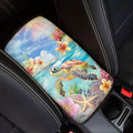 Suobstales Turtle Starfish Hibiscus Plumeria Print Car Armrest Pad Soft Center Console Arm Rest Protector Cover Universal Car Interior Accessories Decoration