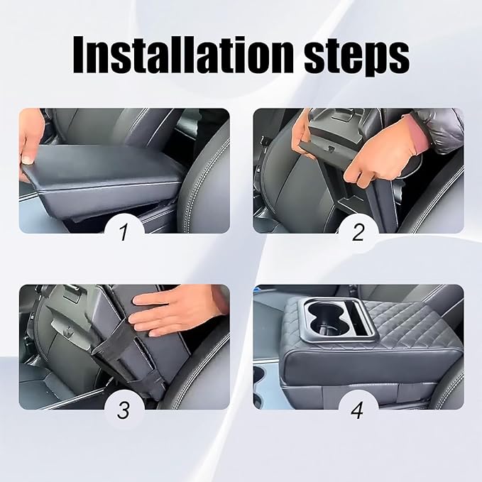 Leather Car Armrest Cup Holder Cushion, Memory Foam Car Arm Rest Cushion with Cup Holder & Phone Storage, Waterproof Ergonomic Armrest Box, 13.78" x 7.78" (Black)