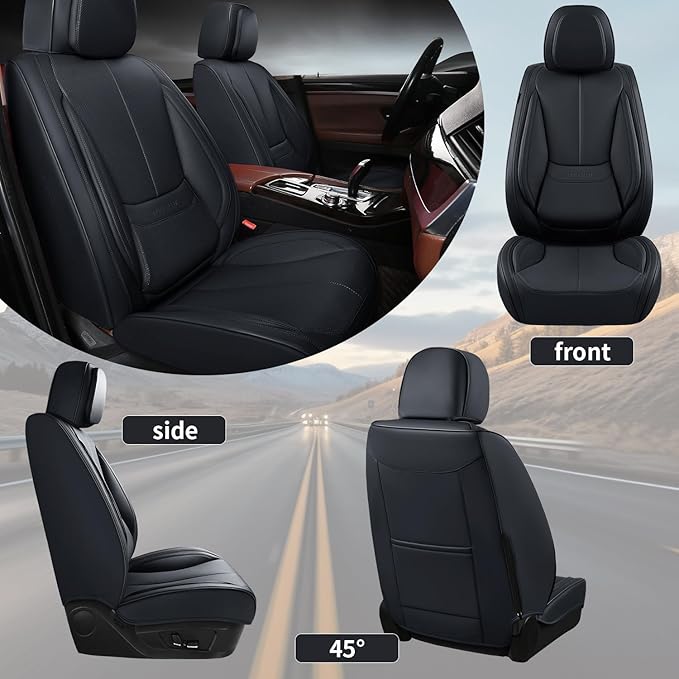 truckerset Car Seat Covers, Leather Seat Covers for Cars Full Set, Waterproof and Breathable Suitable for Most SUV/Truck/Sedan/Automotive 2 Pack (Black)