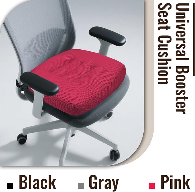 Jokuye Universal Booster Seat Cushion 15.7"x15.7" Portable Height Adjuster with Breathable Mesh & Straps, Posture Support for Driving, Office & Outdoor Use - Pink