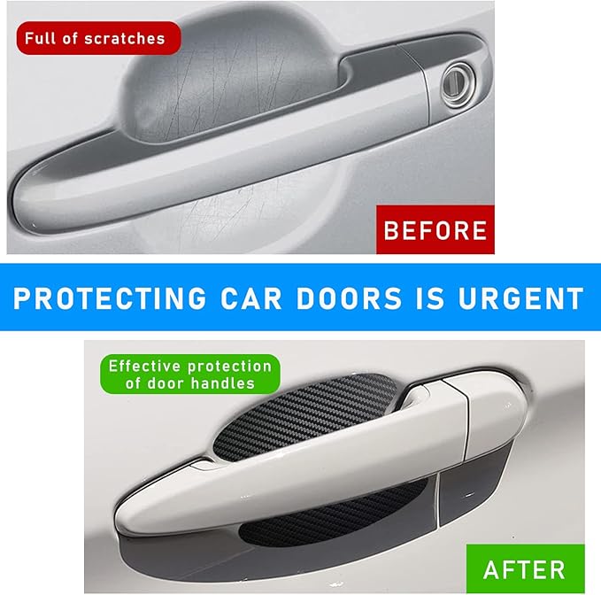 Ziciner 8 PCS Car Door Handle Sticker, Carbon Fiber Texture Auto Door Handle Protective Films, Anti-Scratches Door Side Handle Paint Guard, Universal Car Accessories (Black)