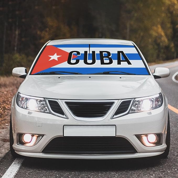 DOPINDU Cuba Flag Cuban Car Windshield Sun Shade Umbrella Bendable Handle Foldable Funny Cuban Flag Sunshade for Car Windshield Block UV Rays Keep Vehicle Cool for Sedans SUV Trucks Cars 57"x30"