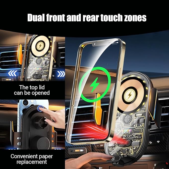 Wokyo Wireless Car Charger Mount, 66W Fast Magnetic Charging and 360° Rotatable, Intelligent Air Vent Car Phone Holder, Auto-Clamping Mount Wireless Charging Compatible Most Smartphones (Silver)