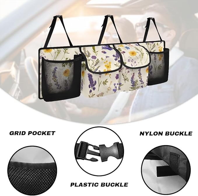 Trunk Organizer for Suv Car Trunk Organizers for Women Floral Leaf Car Storage Organizer, Space-Saving Car Backseat Organizers Easy to Install Car Basket Organizer