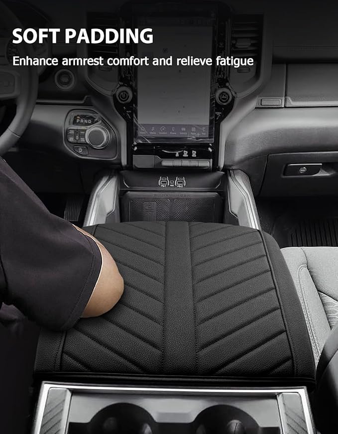 Center Console Cover for 2019-2026 Dodge RAM 1500 2500 3500 Accessories, PU Leather Middle Console Cover Pad, Floor Console Bucket Seat Only, Anti-Scratch, Black