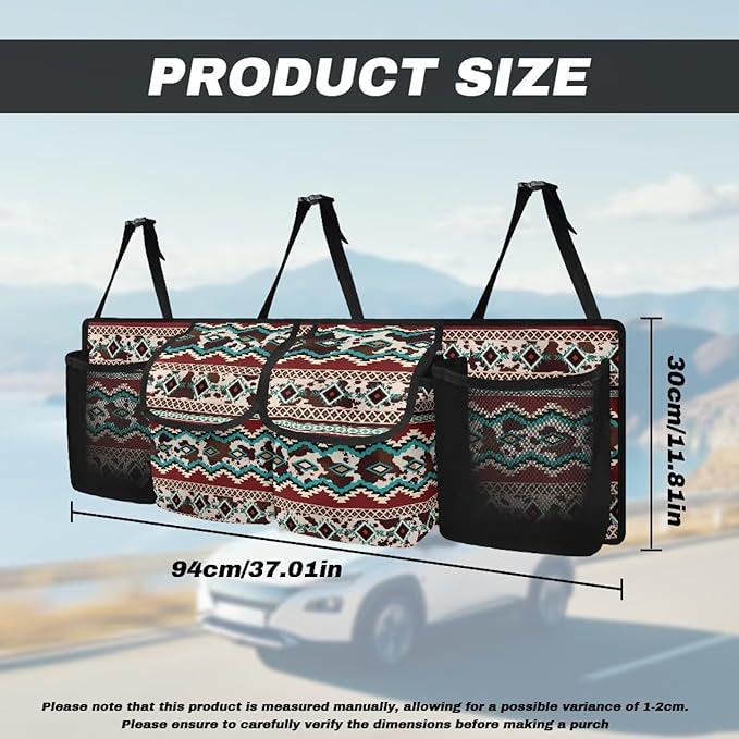 Dreaweet Aztec Brown Cow Print Car Accessories Trunk Organizer for SUV Hanging Car Trunk Organizers with Pockets Seat Back Waterproof Car Storage Trunk Organizer for Trucks Minivan Sedan
