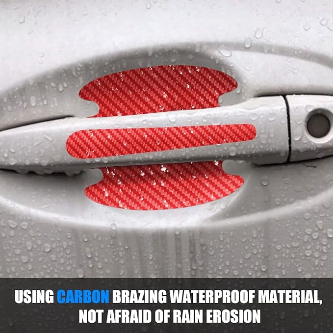 Carbon Fiber Car Door Handle Cup Scratch Protectors, Vehicle Door Handle Bowl Sticker, Automotive Paint Guard Protective Film Cover Accessories, Universal for SUV Sedan Truck (Red)