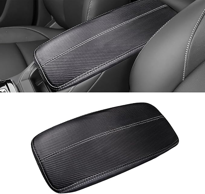 Center Console Armrest Cover for Mazda CX30 2020 2021 2022 2023 2024 2025 2026, Center Console Cover, Car Arm Rest Covering Anti-Scratch Arm Rest Cushion Pad,Carbon Fiber+Silver line