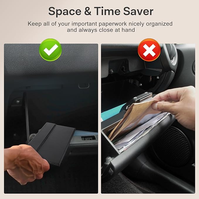 CoBak Leather Car Registration and Insurance Holder with Magnetic Compartment - Vehicle Glove Box Organizer for Driver License, Cards, Emergency Cash - Auto Truck Accessories Case, Carbon Fiber Black