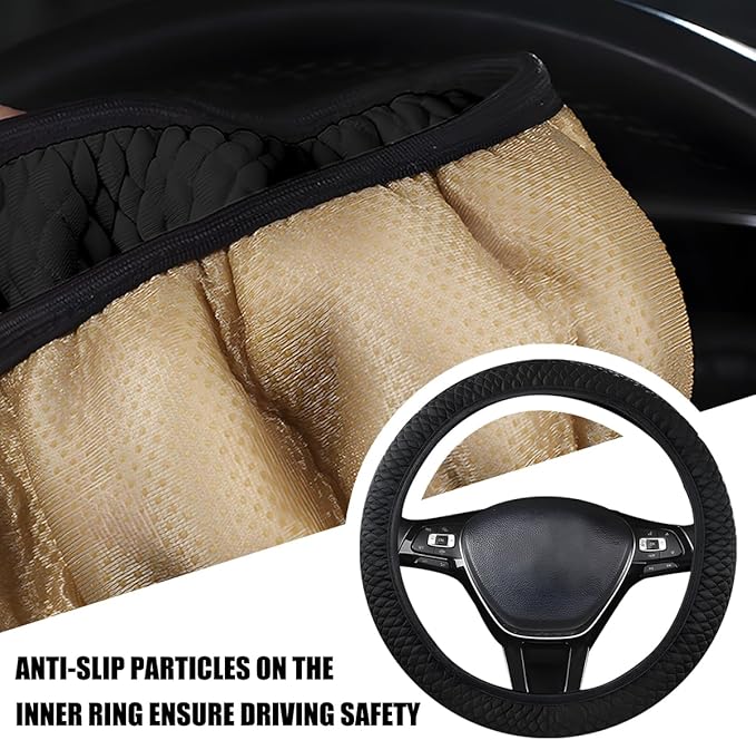 BESULEN Elastic Stretch Car Steering Wheel Cover, 15 Inch Anti Slip Breathable Ice Silk Auto Steering Wheel Wrap Guard, Comfortable Vehicle Interior Accessories, Universal for SUV RV Truck