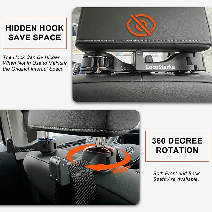 2 in 1 car headrest Hidden Hook with Cell Phone Holder Car Back Seat Hook Universal for Purses and Bags 360° Rotation Adjustable Hanger Rear Hook for Car Seats Silve (red &Blue)