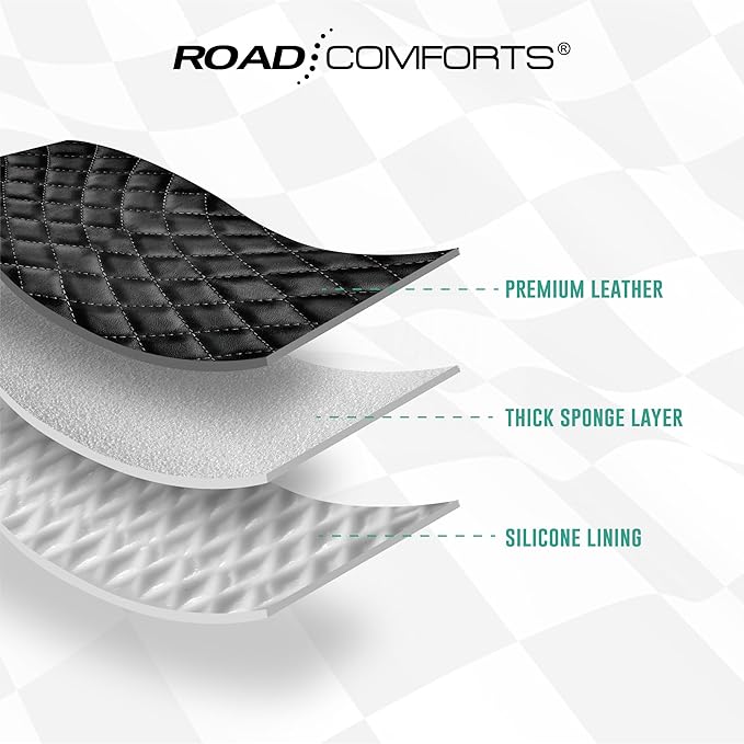 Road Comforts Leather Steering Wheel Cover – Black & Green Universal Fit 14.5-15 Inch, Microfiber Leather, Anti-Slip & Breathable Design for Men and Women