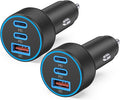 67W USB C Car Charger Super Fast Charging, 2Pack 3-Port 12-24V Car Accessories Phone Cigarette Lighter Adapter with USB C PD&QC 3.0 Fast Charger for iPhone 17 16 15 14 13 12 11 Pro Max, iPad, Galaxy