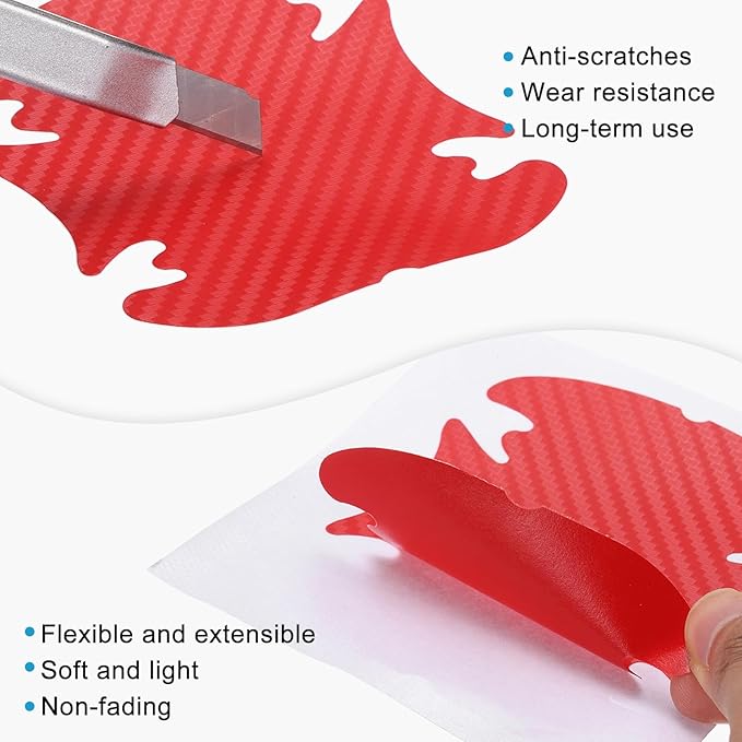 HARFINGTON 4pcs Car Door Handle Scratch Protectors Carbon Fiber Bowl Cover Anti Scratch 3D Sticker Automotive Door Handle Cups Protective Film Bowl Sticker for All Cars, Red