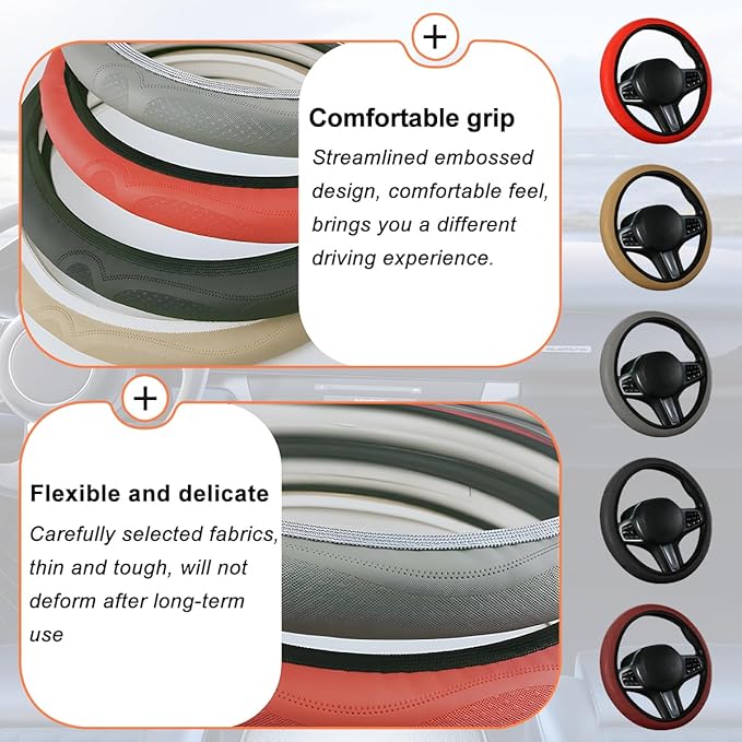 Car Steering Wheel Cover, 15 Inch Leather Soft Elastic Stretch Anti Slip Auto Steering Wheel Wrap Guard, Breathable Vehicle Interior Accessories, Universal for SUV RV Truck (Wine Red)