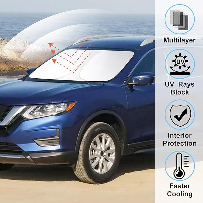 Windshield Sun Shade Compatible with 2014-2020 Nissan Rogue Accessories (NOT for Rogue Sport & 2021 Rogue 3rd Gen. T33) Sunshade Sun Visor Protector