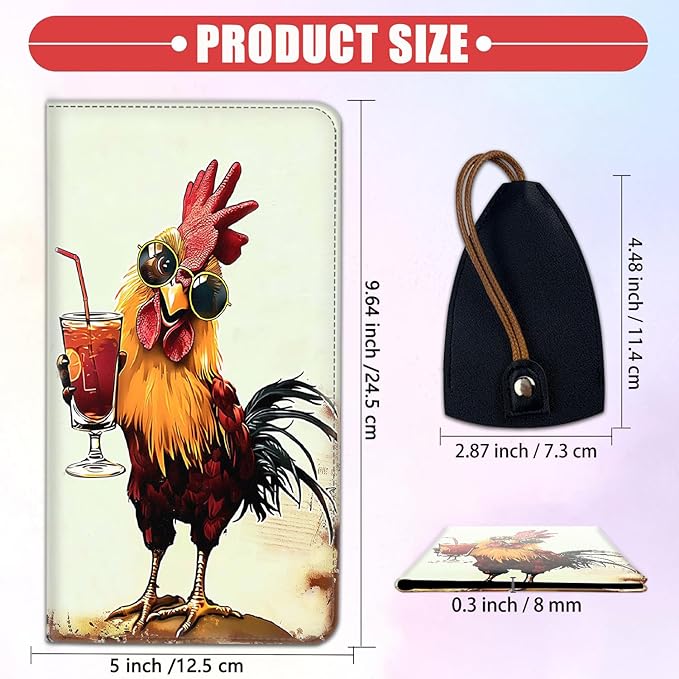 Car Registration and Insurance Card Holder for Women Men, Waterproof PU Leather Glove Box Car Organizer with Magnetic Shut, Vehicle Document Holder for Driver License,Cards, Chicken Drinking
