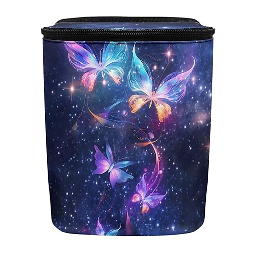 Galaxy Butterfly Car Trash Can with Lid,Butterfly Car Interior Set Zipper Auto Garbage Hanging Leak Proof Vehicle Trash Bin Rubbish Storage Bag for Most Vehicle Back/Front Seat/Console