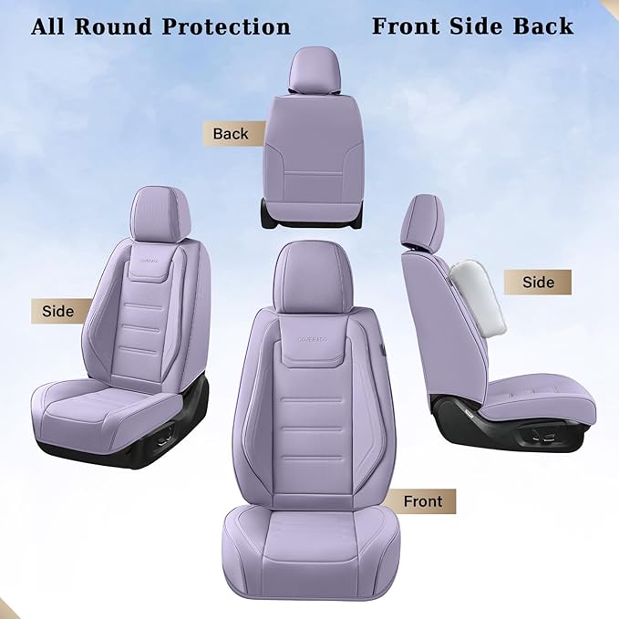 Coverado Car Seat Covers Full Set, Seat Covers for Cars, Car Seat Protector Waterproof, Leather Cushion, Universal Car Interior Covers Seat Protectors for Most Cars Purple