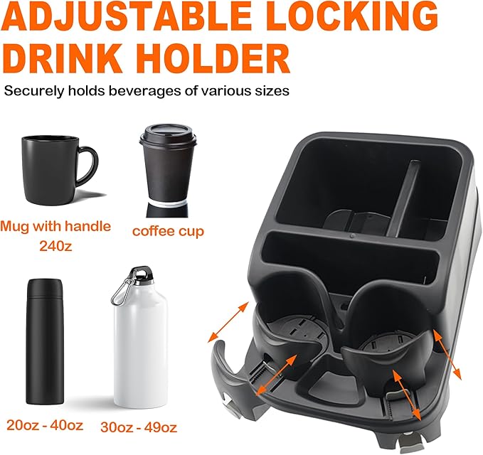Keyiduid Car Console Organizer, Car Seat Organizer with 2 Adjustable Cup Holders, Center Console for Cars, Trucks, Minivans, SUVs, Vehicle Organizer, 3 Large Storage Compartment (Black)