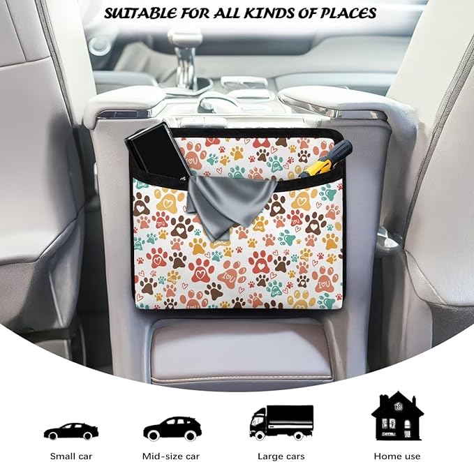 Renewold Dog Paws Colorful, Car Side Pocket Organizer, Universal Car Seat Side Pocket Pouch, Auto Console Door Organizer Bag, Holder for Phone Sunglasses Keys, Multifunction for Office Home Travel