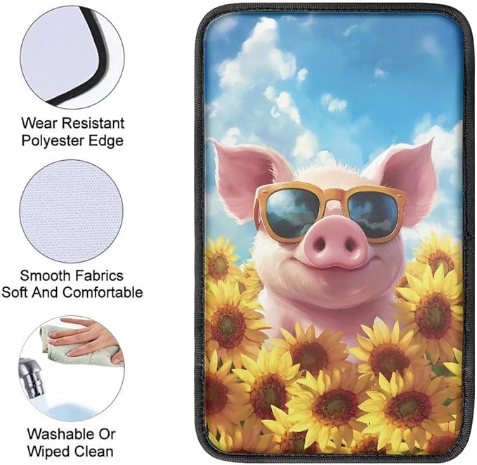 Floral Pig Armrest Cover Pad for Cars Comfortable Soft Car Center Console Armrest Cushion Pads Funny Pig Auto Accessories Universal Fit for Most Cars Vehicles SUV