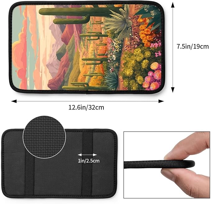 Desert Cactus Sunset Center Console Cover Pad, Car Armrest Seat Box Cover Cushion Universal for Most Vehicle SUV Truck, Car Interior Accessories Decor, Protect from Pet Claws & Dirt