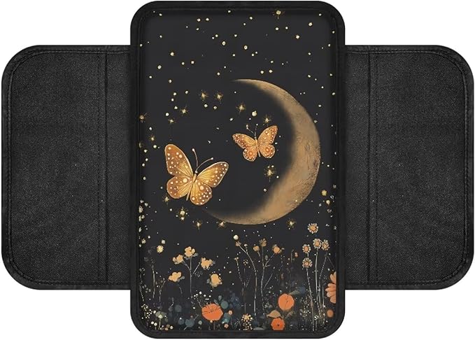 Dreaweet Moon Butterfly Floral Armrest Cover for Car Non Slip Car Center Console Cover Comfortable Auto Armrest Pad Cushion Protector Mat Suitable for Truck SUV