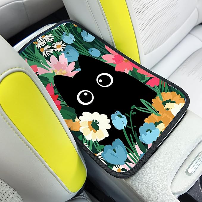 Adastrah Black Cat 2 Auto Center Console Cover,Universal Fit for Most Vehicle SUV Truck Accessories Decor