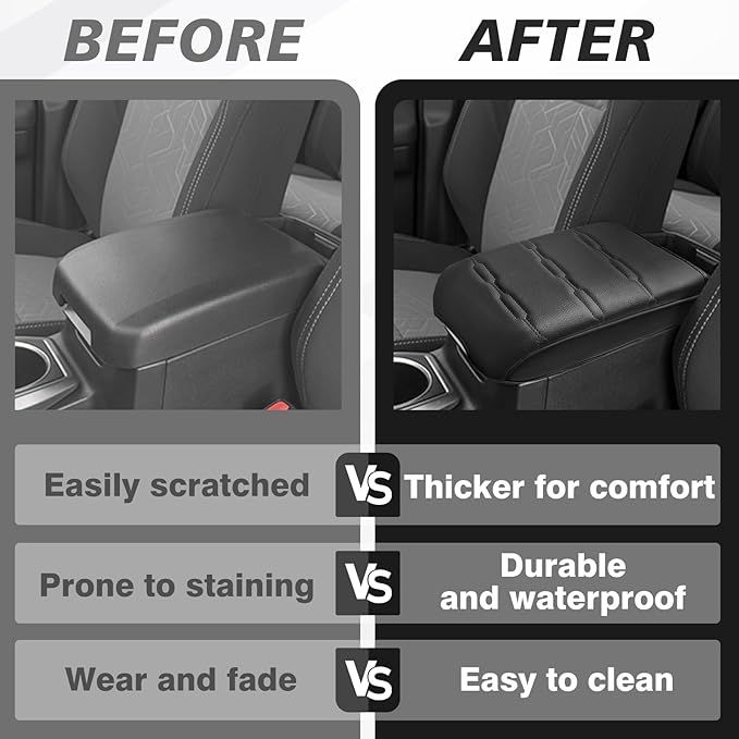 Muslogy Center Console Armrest Cover Compatible with Toyota Tacoma 2016-2023 Comfort Armrest Pad Arm Rest Cushion Vegan Leather Protector Regular Thick