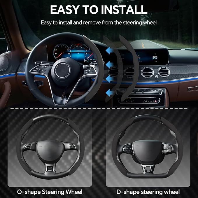 PAUUOOA 2 Piece Alcantara Steering Wheel Cover - Split Sport Design for D & O Shape Wheels, Soft Touch · Anti-Slip Grip · All Season Comfort · Durable Luxury Material for Performance Cars