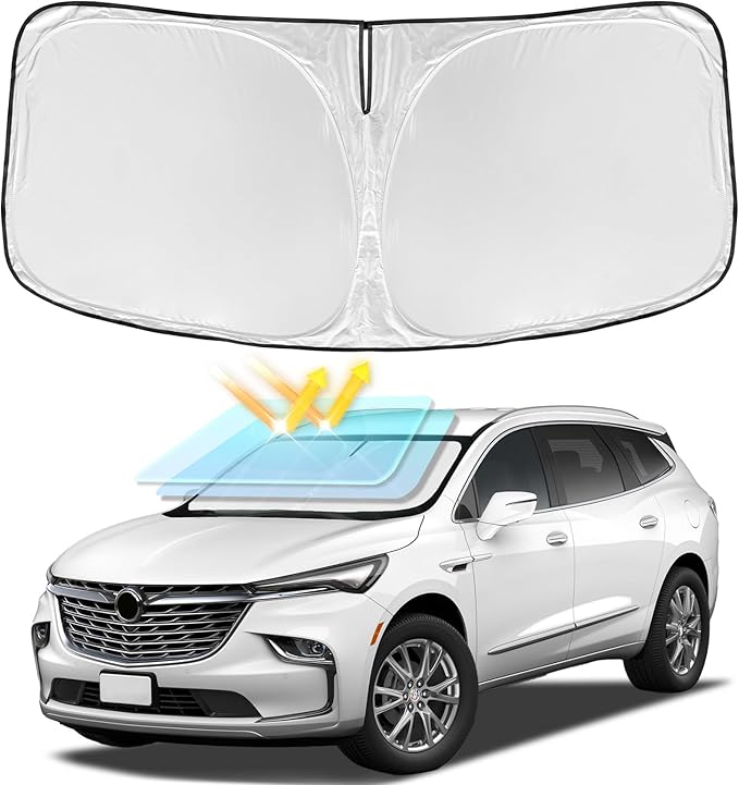 for Buick Enclave 2018-2024 2025 Windshield Sun Shade - 4 Layers Car Sunshades for Front Windows Shade Cover Custom Fit Enclave Sun Visor 240T Retractable Shade Blocks UV Rays Car Accessories