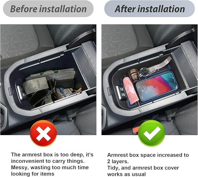 SKTU for 2020 2021 2022 2023 2024 2025 Toyota RAV4 Center Console Organizer 2023 2024 2025 RAV4 Accessories Tray Armrest Box Glove Secondary Storage Box with Coin Holder (Blue)