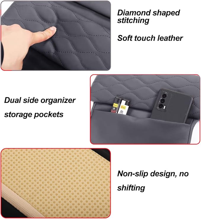 Egreat Center Console Armrest Cover for Mercedes Benz E-Class e350 e450 2024-2025, CLE 2024-2025,EQE 2023-2025,Leather Armrest Console Cover with Side Storage Pockets-(Black)