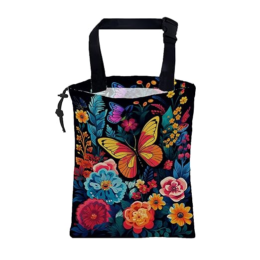KXWQTRDD Car Garbage Bag Colorful Flowers and Butterflies Hanging Canvas Car Trash Bag Waterproof Drawstring Car Back Seat Organizer for Car Back Front Seat Console with Adjustable Buckle