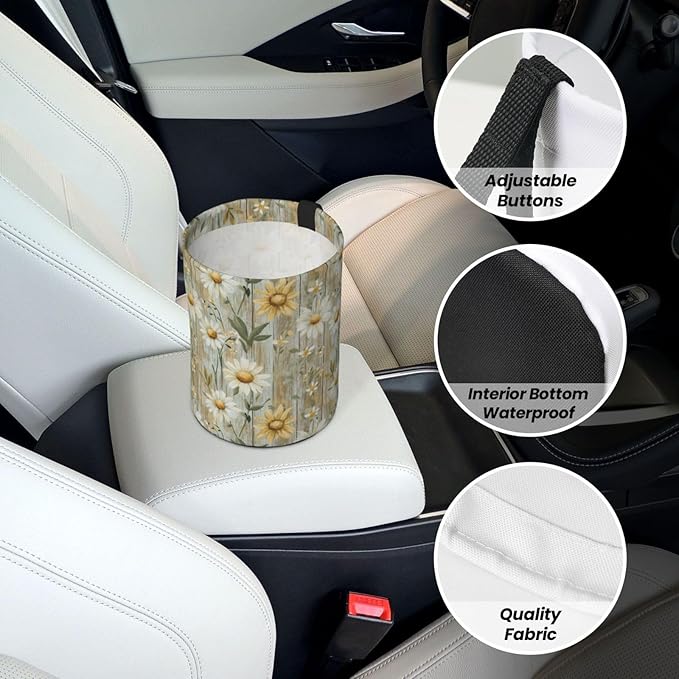 Watercolor Daisy Car Trash Can,Car Accessories Waterproof Car Organizer Foldable Portable Trash Bin Can Be Hung on The Back Seat Garbage Can for Various Cars