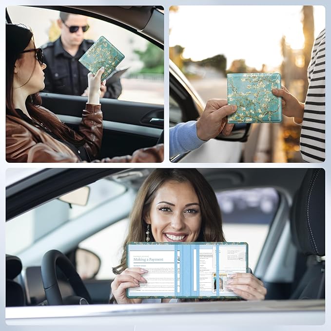 Pisypox Car Registration and Insurance Card Holder，Vehicle Glove Box Car Organizer，Accessories Case for Storing Driving Licences, Cards, Documents
