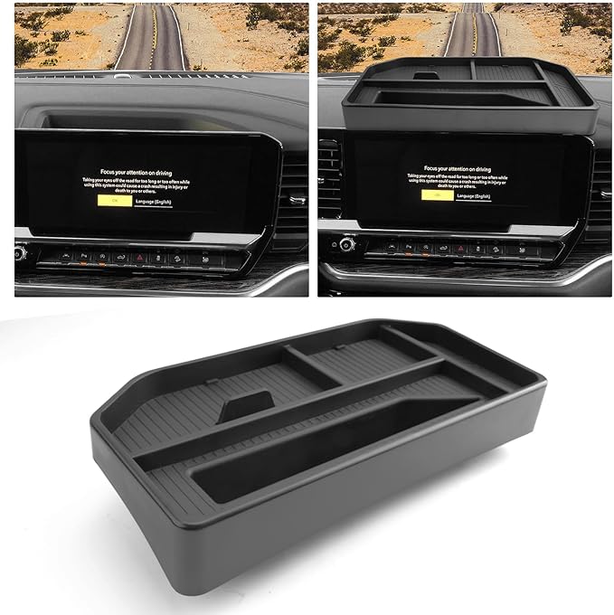 ASZSK for 2022–2026 Silverado&Sierra 1500/2024–2026 Silverado 2500HD/3500HD 13.4 Inch Center Console Screen Organizer Center Console Screen Organizer Tray ABS Materials