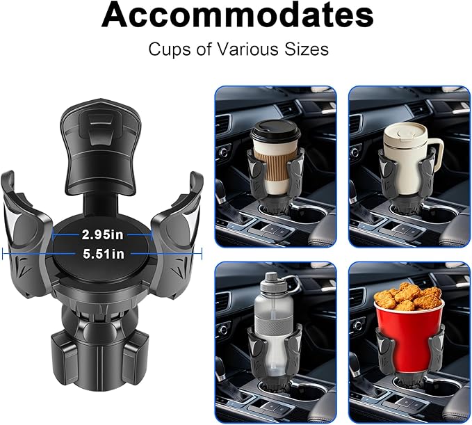 Kincown Car Cup Holder Expander, Large Cup Holder Adapter for Car, Water Bottle Holder Extender, Adjustable Drink Holder for Car Fits Yeti, Hydro Flask 24/32oz, Black