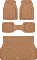Motor Trend FlexTough 4-Piece Heavy Duty Floor Mats for Cars Trucks SUVs, Automotive Floor Mats Car Mats Full Set Front, Rear & Cargo, Trim-To-Fit Semi-Custom Deep Dish All Weather Rubber Mats - Beige