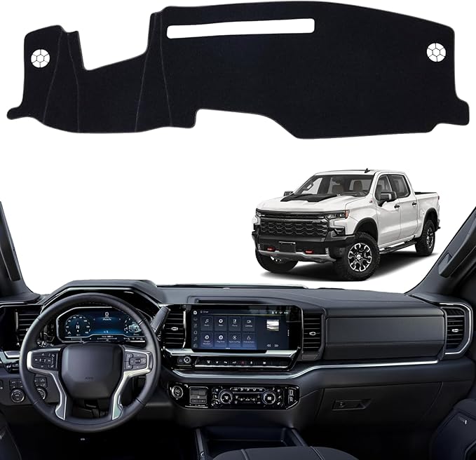Non-Slip Dash Cover Mat Sunshield Protector Pad Compatible with Chevy Chevrolet Silverado 2022-2024 2025/ for GMC Sierra 1500 / Sierra 2500HD / 3500HD 2024 2025 Dashboard Cover (Black Trim)