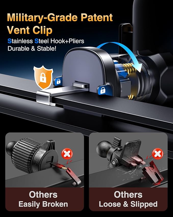 VANMASS 2026 Phone Holders for Your Car Ultimate Military-Grade Car Phone Holder Mount【Patent & Safety Certs】Upgraded Shockproof Truck Air Vent Phone Mount for iPhone 17 Pro Max 16 15 Samsung Android