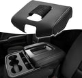 KBH Auto Center Console Armrest Cover Replacement for Chevrolet Silverado & GMC Sierra 1500 2500 3500 2014-2018, Vinyl Leather Middle Console Lid Upholstery, Split Bench Jump Seat (Black-Gray Stitch)