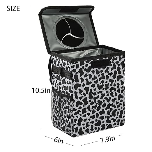 Car garbage can with lid Leak Proof Vehicle Trash Can 3 Storage Pockets Hanging Waterproof car trash bag for suv cow