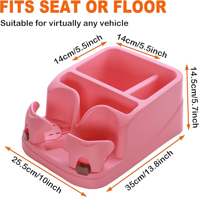 Keyiduid Car Console Organizer, Car Seat Organizer with 2 Adjustable Cup Holders, Center Console for Cars, Trucks, Minivans, SUVs, Vehicle Organizer, 3 Large Storage Compartment (Pink)