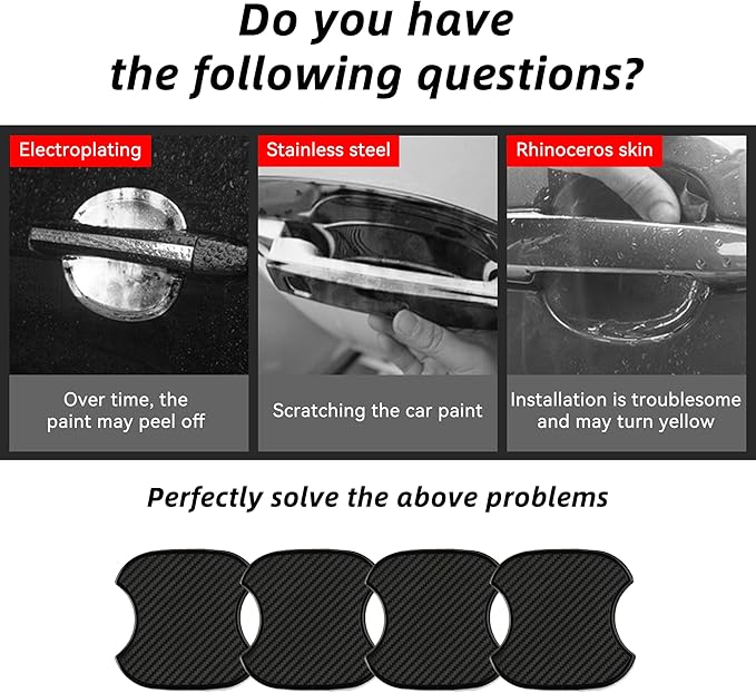 Tioollev 4PCS Car Door Handle Cup Scratch Protectors, TPU Carbon Fiber Door Bowl 3D Sticker, Handle Paint Cover Guard Pad, Universal Door Handle Protective Film for Most Cars (Medium-Black)
